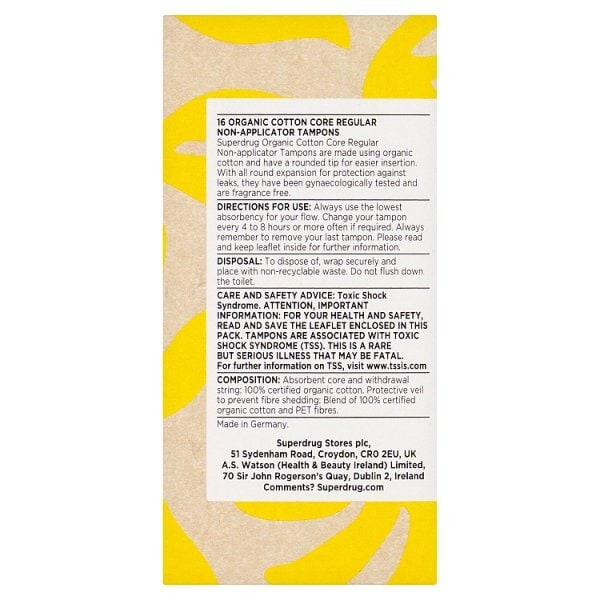Superdrug Cotton Regular Non Applicator Tampons x16