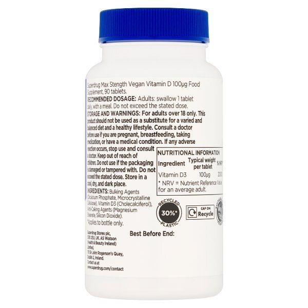 Superdrug Max Strength Vegan Vitamin D3 100æg 90s