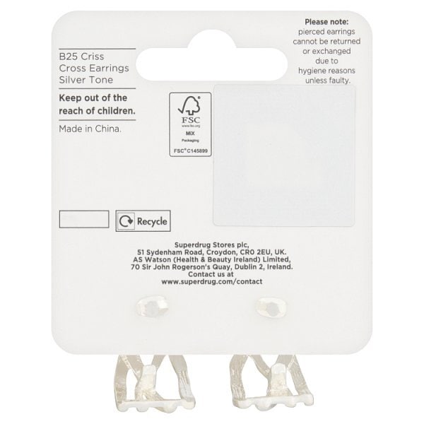Superdrug Criss Cross Earrings Silver Tone