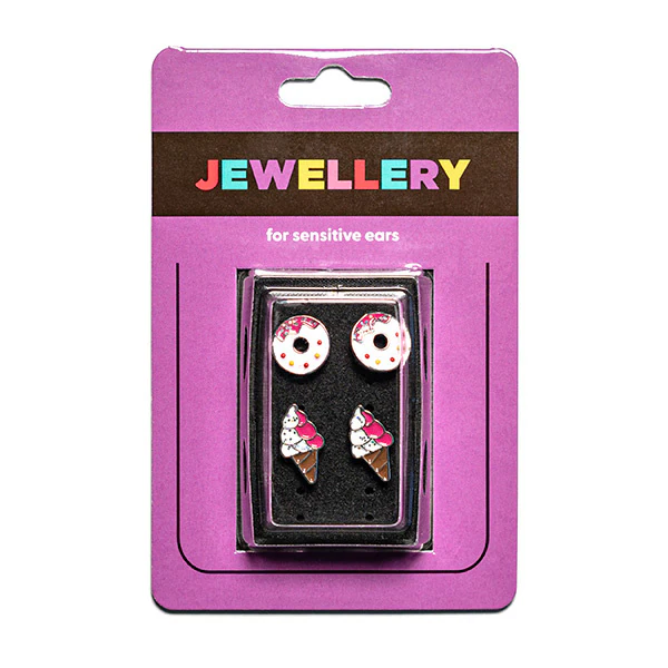 Sensation Jewellery Titanium Donut & Ice Cream Earring Duo