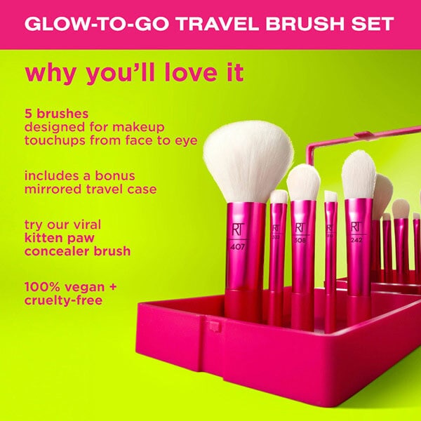 VIVID ESCAPE GLOW-TO-GO-TRAVEL BRUSH SET + MIRRORED COMPACT