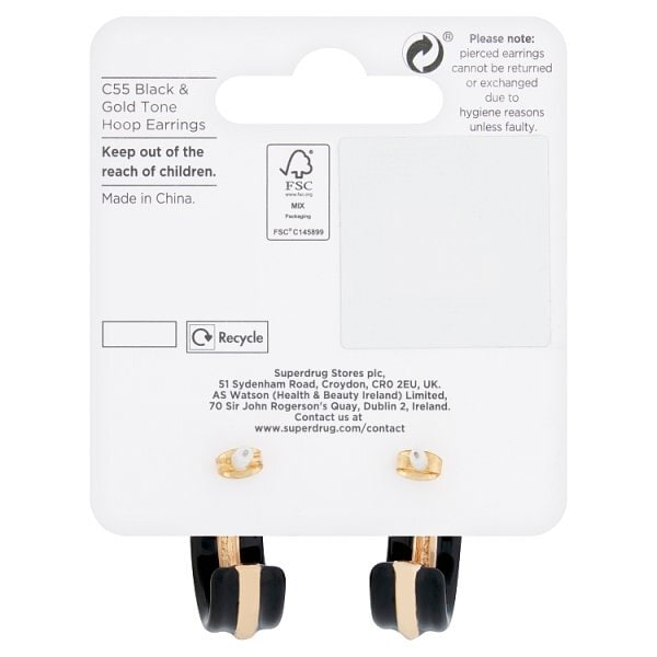 Superdrug Black & Gold Tone Hoop Earrings
