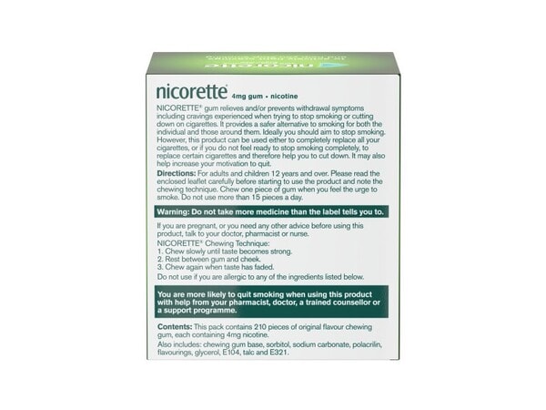 Nicorette Original 4mg Nicotine Gum 210s (Stop Smoking)