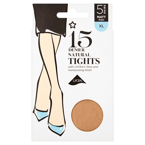 Superdrug 5 Pack 15 Denier Lycra Tights - Natural XL