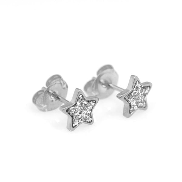 Studex Stainless Steel Star Glitter Clear Earrings