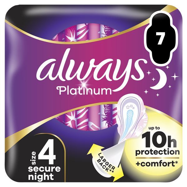 Always Platinum Secure Night (Size 4) Pads 7 Sanitary Towels