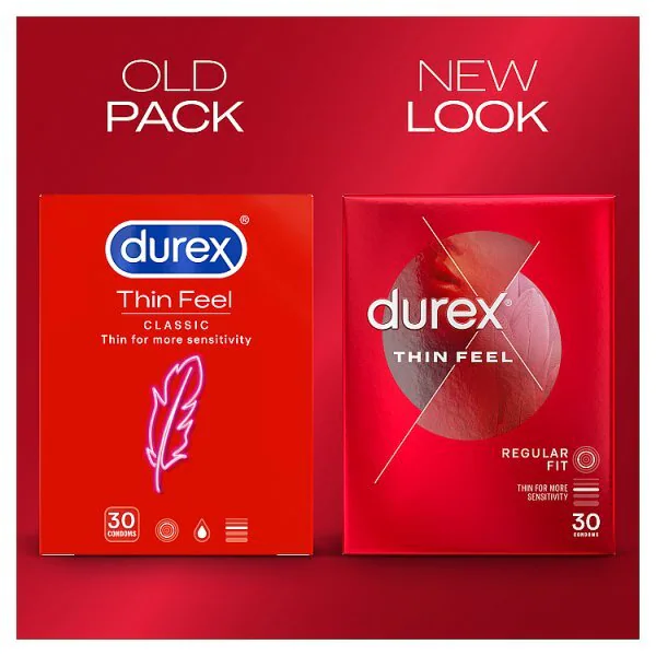 Durex Thin Feel Condoms Enhanced Sensitivity Regular Fit 30s