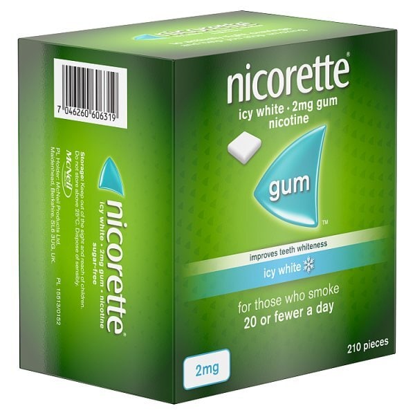 Nicorette Icy White 2mg Nicotine Gum 210s (Stop Smoking)