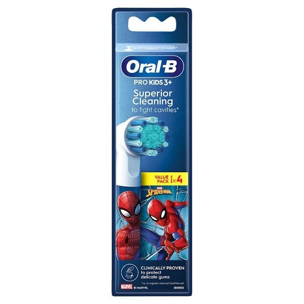 Oral-B Pro Kids Spiderman Toothbrush Heads, 4 Counts