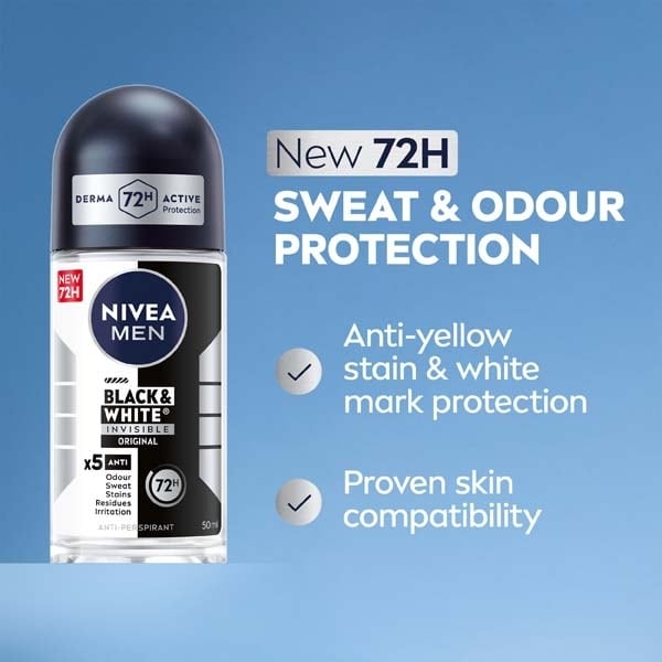 NIVEA MEN Anti-Perspirant Deodorant Roll-On Black & White 50ml