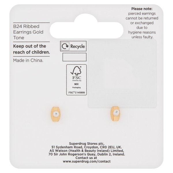 Superdrug Ribbed Earring Gold Tone