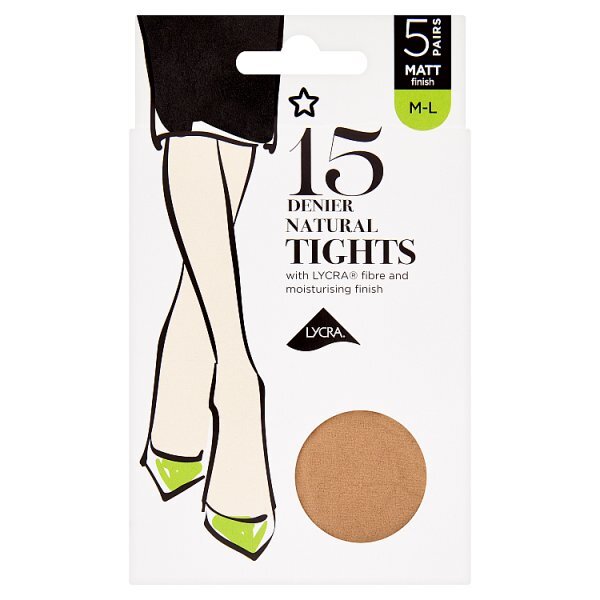 Superdrug 5 Pack 15 Denier Lycra Tights - Natural M/L
