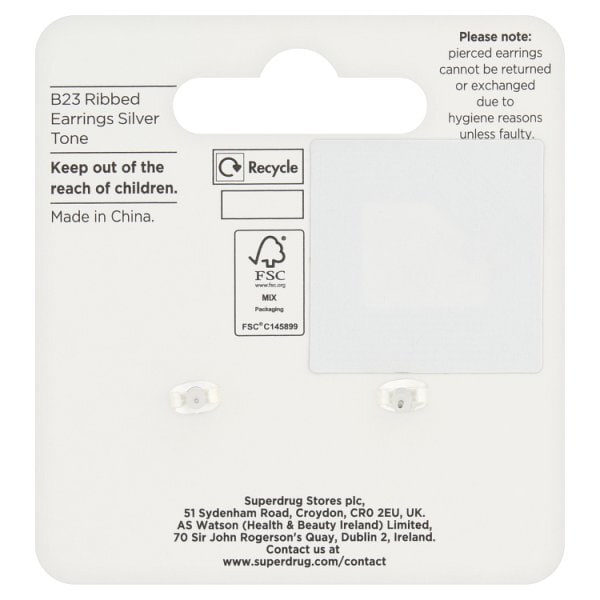 Superdrug Ribbed Earring Silver Tone