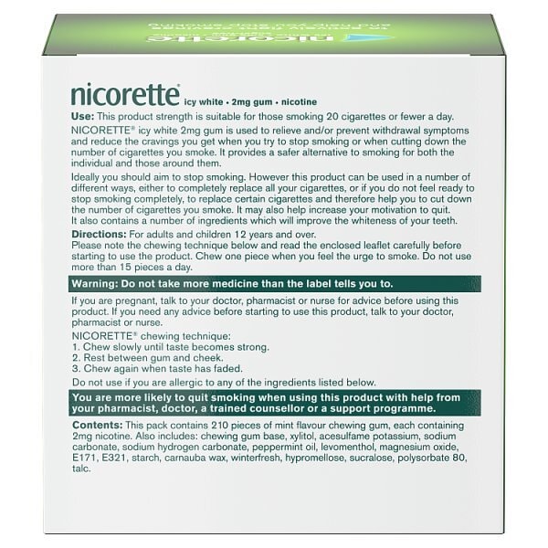 Nicorette Icy White 2mg Nicotine Gum 210s (Stop Smoking)