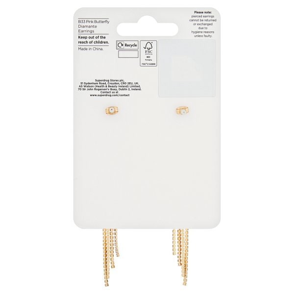 Superdrug Pink Butterfly Diamante Earrings