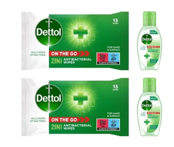 Dettol 2 in 1 Anti-Bacterial Wipes 15s + Aloe Vera Gel 50ml