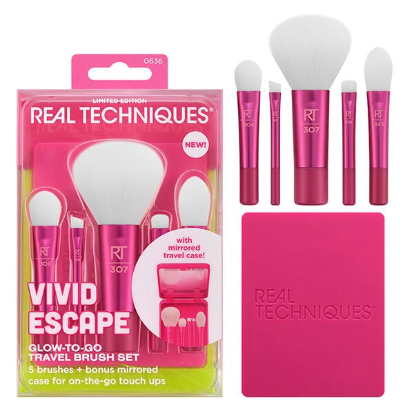 VIVID ESCAPE GLOW-TO-GO-TRAVEL BRUSH SET + MIRRORED COMPACT