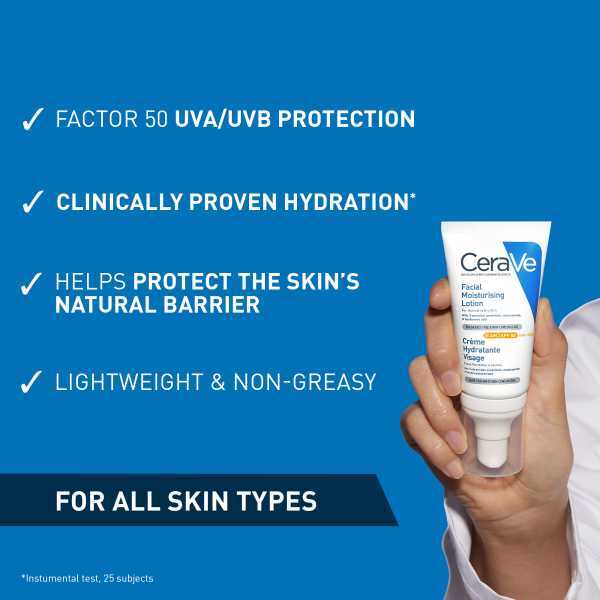 CeraVe AM Facial Moisturiser SPF50 Normal to Dry Skin 52ml