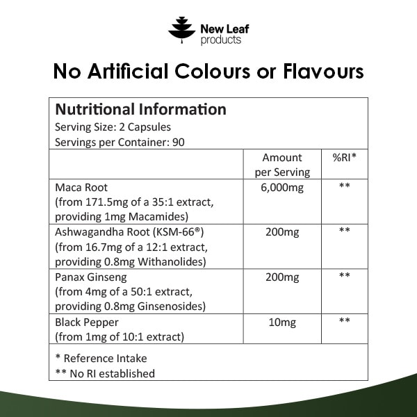 New Leaf - Maca, KSM Ashwagandha & Ginseng - 6000mg Capsules