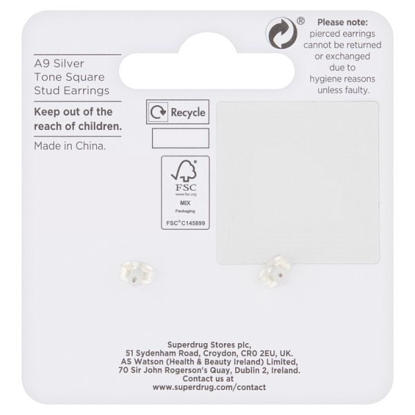 Superdrug Silver Tone Square Stud Earrings