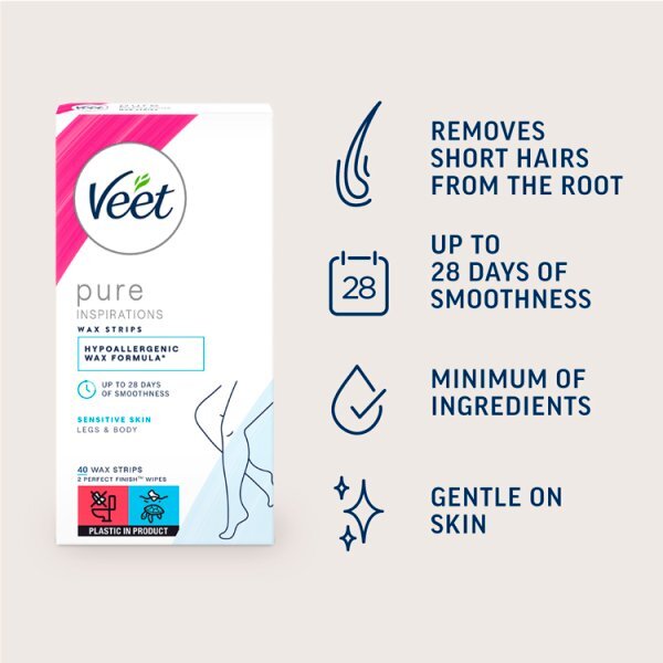 Veet Pure Inspiration Wax Strips Legs & Body Sensitive x40