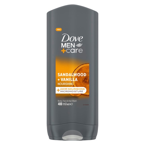 Dove Men+Care Sandalwood + Vanilla 3-in-1 Hair, Face & Body Wash 400ml