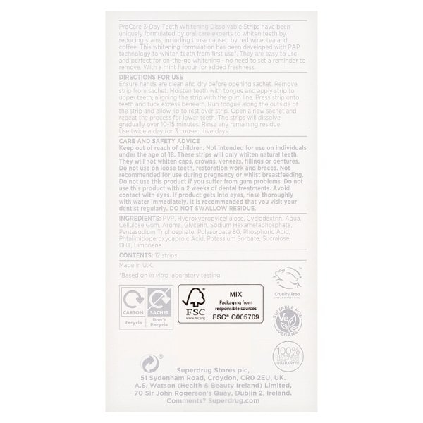 Superdrug Procare 3 Day Whitening Strips