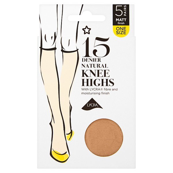 Superdrug 5 Pack 15 Denier Knee Highs Lycra Tights - Natural