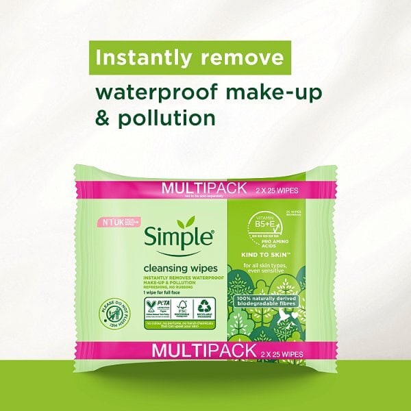 Simple Kind to Skin Bio-degradable Cleansing Wipes 50 wipes