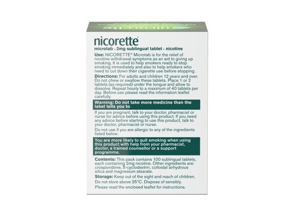 Nicorette Microtab 2mg Nicotine 100 Tablets (Stop Smoking)
