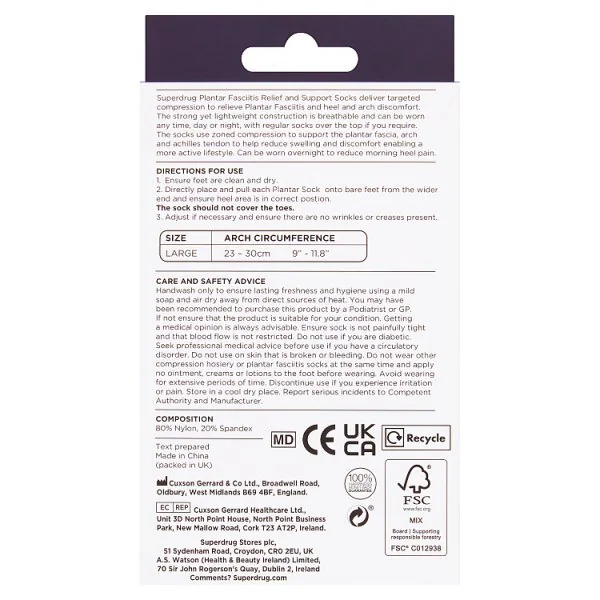 Superdrug Plantar Relief and Support Sock Size 8-12