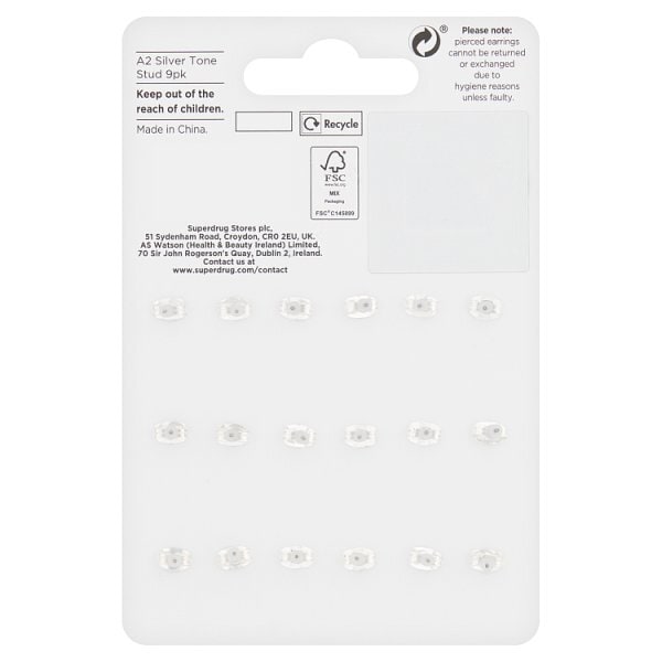 Superdrug Silver Tone Stud 9pk