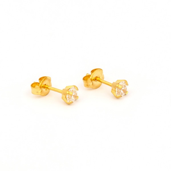 Studex 24ct Gold Plated 4mm CZ Earrings