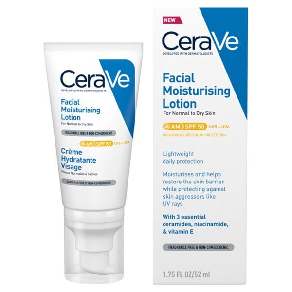 CeraVe AM Facial Moisturiser SPF50 Normal to Dry Skin 52ml