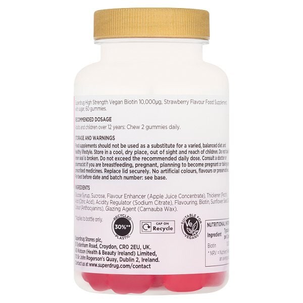 Superdrug High Strength Biotin 10000æg Vegan Gummies 60s