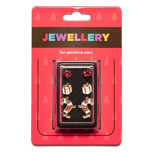 Sensation Christmas Trio -  Dog, Present and Red Crystal