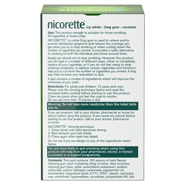 Nicorette® Icy White 2mg Nicotine Gum 105s (Stop Smoking)
