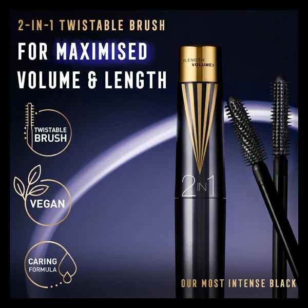 Max Factor Masterpiece 2 In 1 Lash WOW Mascara, 003 Midnight