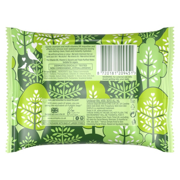 Simple Kind to Skin Bio-degradable Cleansing Wipes 50 wipes