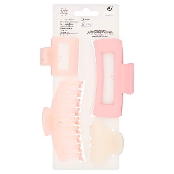 Studio London Claw Clips 4 Pack Pink & Cream