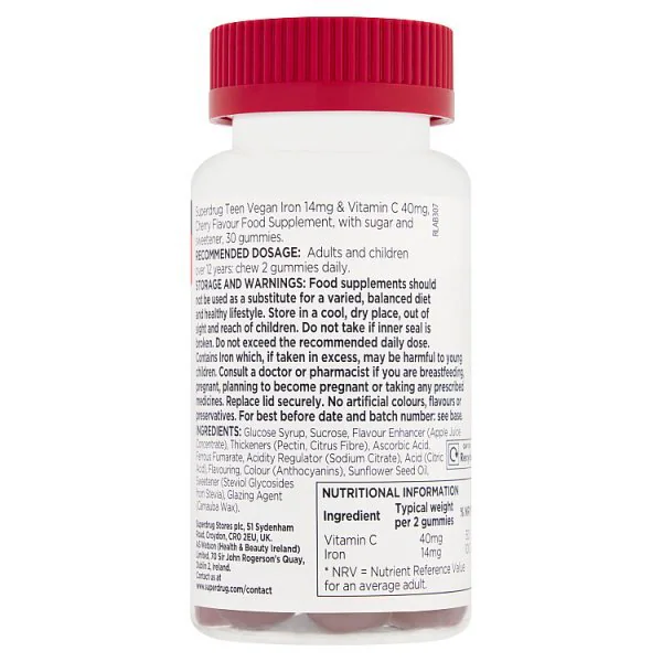 Superdrug Teen Iron 12+ Vegan Gummies 30s