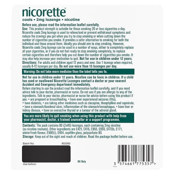 Nicorette® Cools 2Mg Icy Mint Lozenges 80S (Stop Smoking)