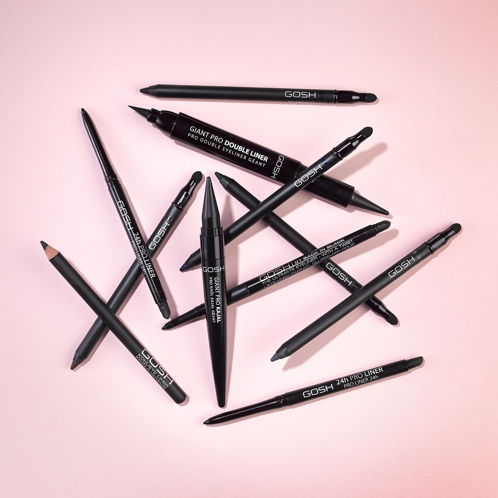 flat lay of different types of eyeliners