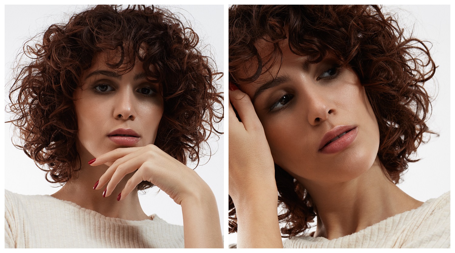 Female with brunette curly hair