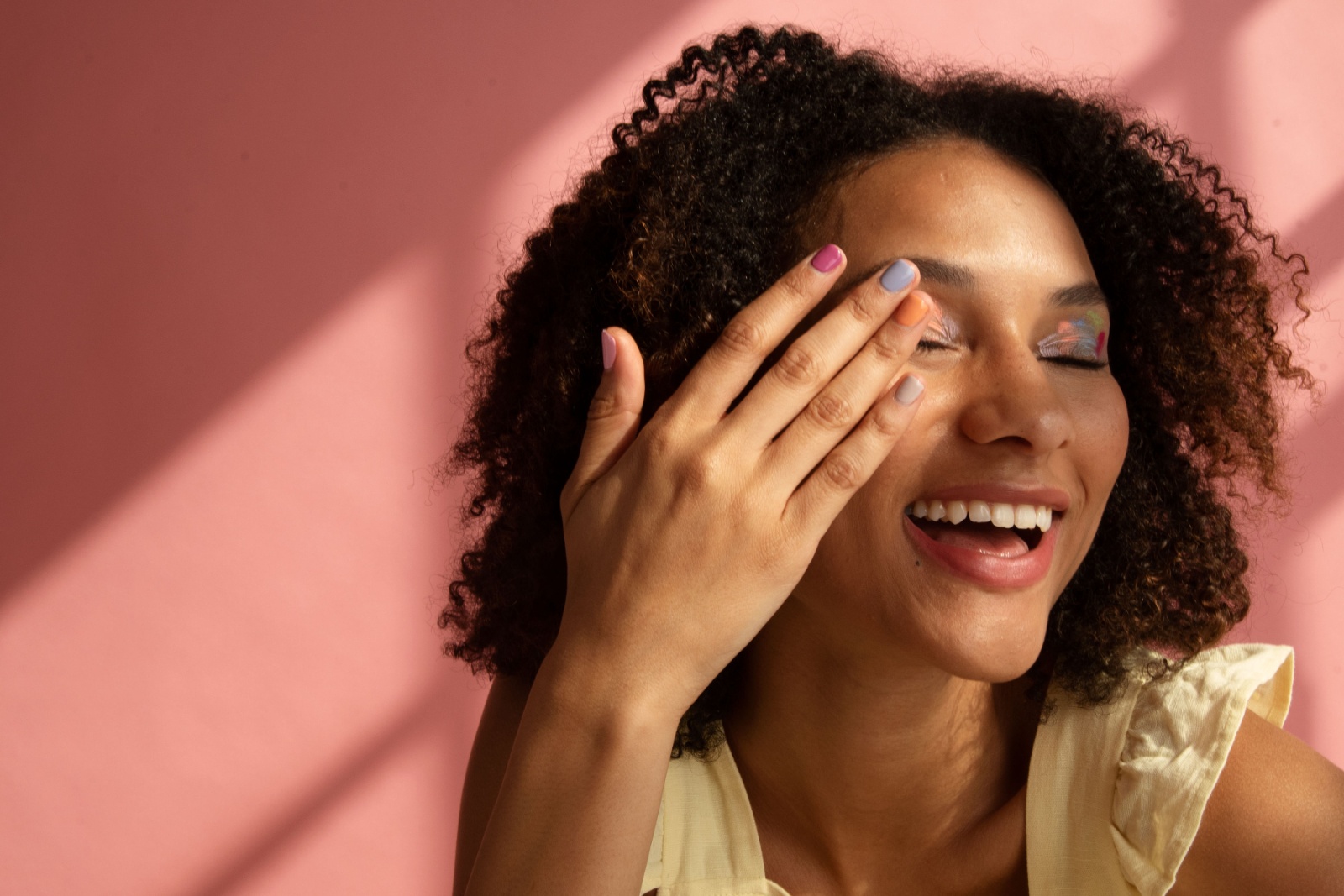 Female model with coloured nails