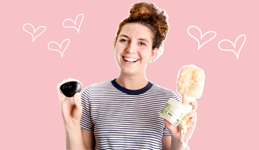 Young female model holding bacne products