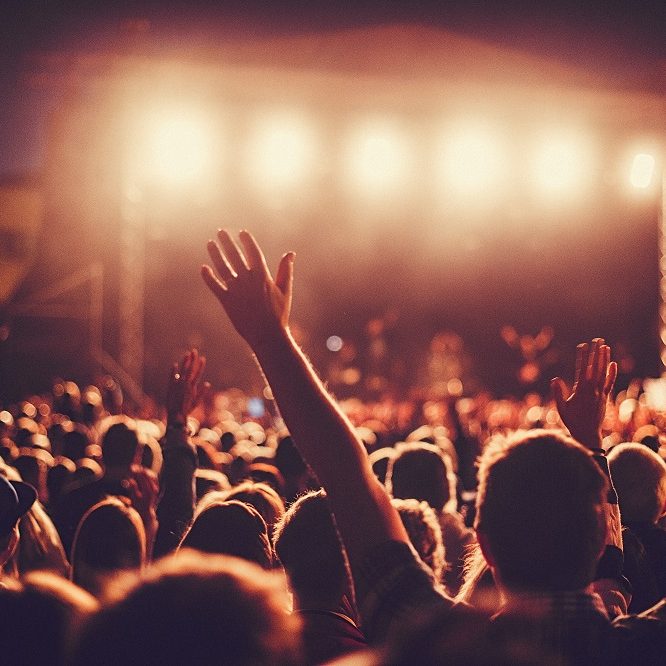 Big concert audience listening to music at festival
